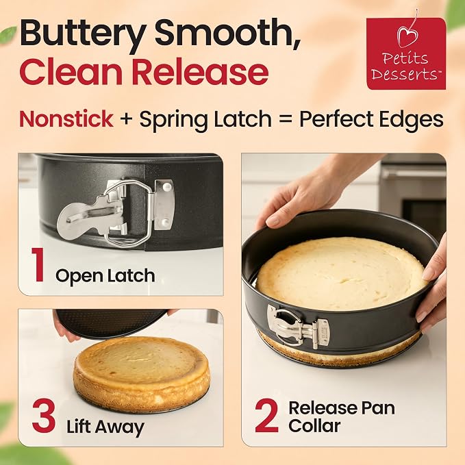 Cheesecake Pan and Springform Cake Pan Set - 4, 7, 9 and 11 in, NONSTICK | with CAKE SLICER and TESTER; INSTANT POT – Compatible; Easy-open Latches for Cheesecakes, Layer Cakes, Quiches; for Gifting - Image 3