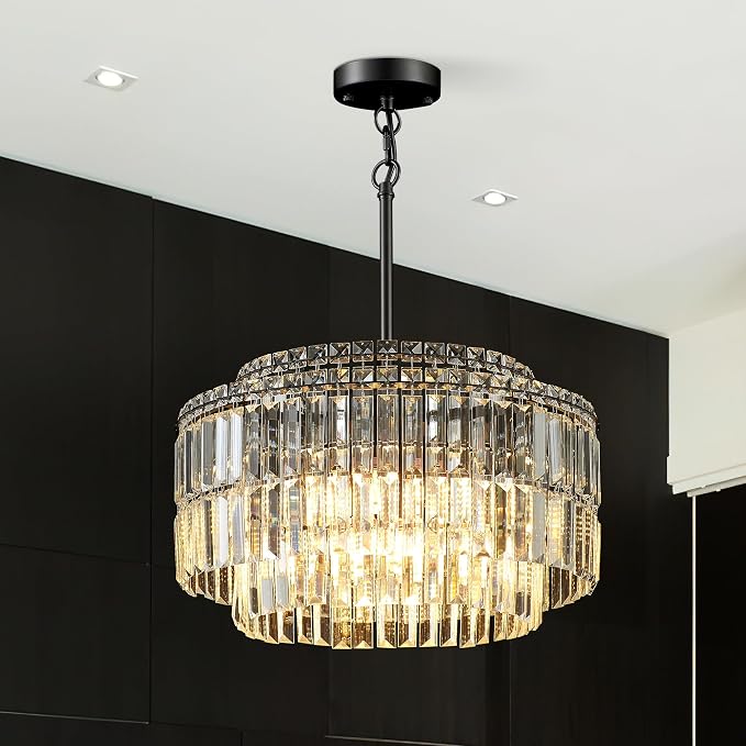 Modern 17.6“ Black Crystal Chandelier Ceiling Light Fixtures for Dining Room Luxury Glam 8-Light Crystal Chandeliers Lighting for Bedroom Entryway Hallway Living Room Kitchen Island Foyer by Lighceac-ProfessionalLightingFixturesManufacturer