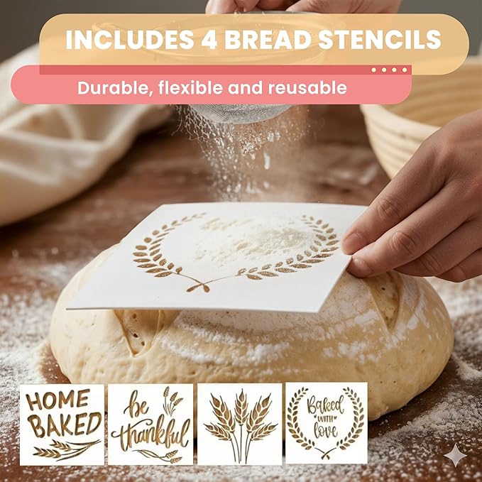 SWAKIK18 Plus Sourdough Starter Kit Set Sourdough Bread Baking Supplies Great Gift Beginners Bread Makers 24oz Fermentation Jar 9" and 10" Silicone Banneton Bread Proofing Basket, Dough Whisk