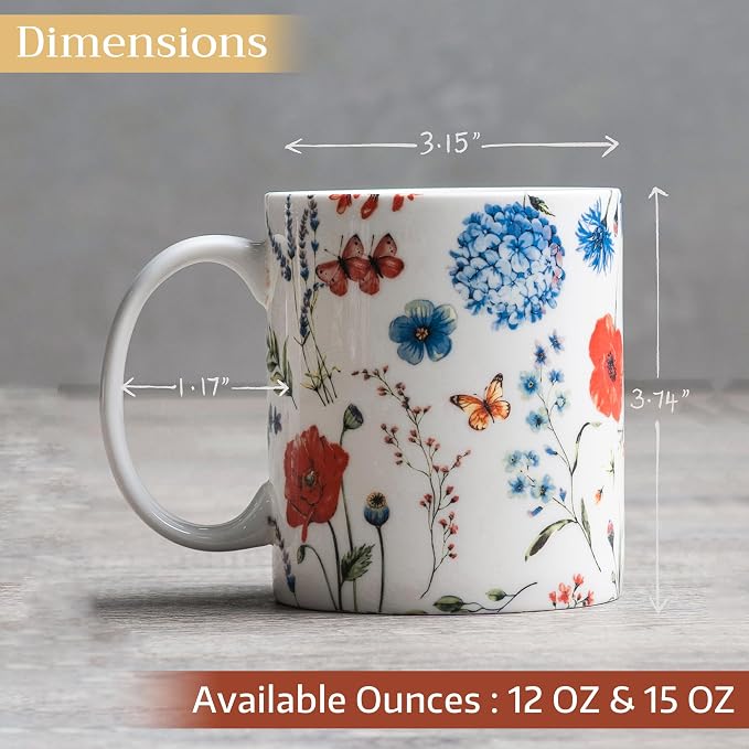 Maison d' Hermine Coffee Mug with Handles Tea Cups (12 Ounce, Pack of 1) | Fine Bone China Coffee Mugs for Hot Beverages Cappuccino Latte Home Restaurant Spring Summer -Just Floral - Poppies Always - Image 4