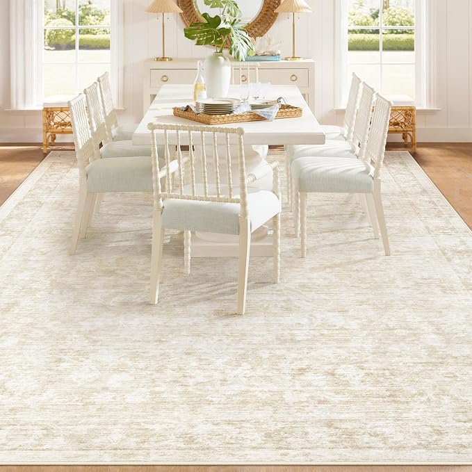 8x10 Area Rugs for Living Room: Washable Large Vintage Floral Rug Low Pile Non-Slip Boho Carpet for Bedroom Dining Home Office (Beige, 8'x10') - Image 6