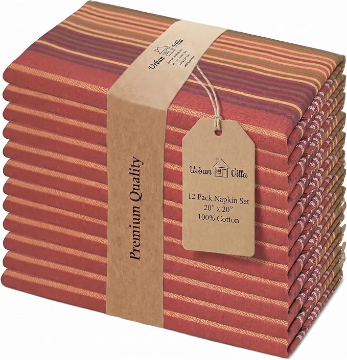 Urban Villa Cloth Napkins Cotton 20x20 (Set of 12) Fall Stripes by CottonTrends