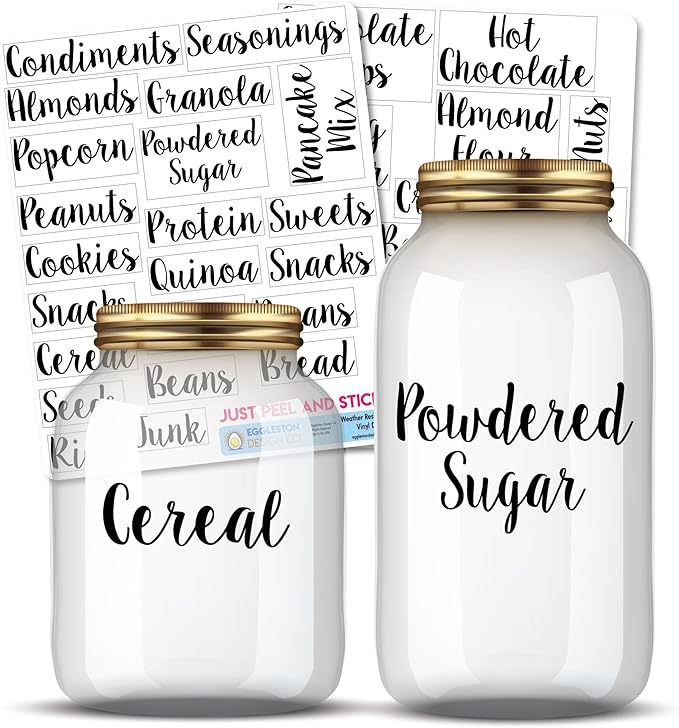 Kitchen Pantry Organization Label Decal Stickers for Jars, Containers, and Canisters Flour, Coffee, Sugar, Tea 40 Pack by Eggleston+Design+Co