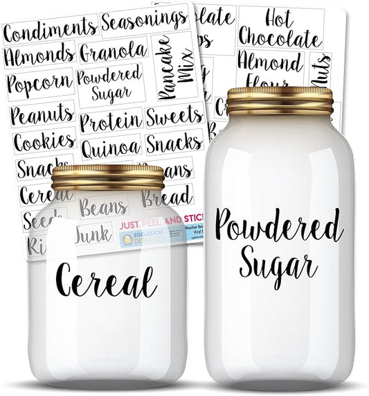 Kitchen Pantry Organization Label Decal Stickers for Jars, Containers, and Canisters Flour, Coffee, Sugar, Tea 40 Pack by Eggleston+Design+Co