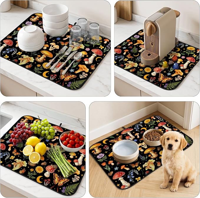 Forest Aesthetic Dish Drying Mat for Kitchen Counter Coffee Bar 18x24 in | Decorative Non Slip Absorbent Kitchen Dishes Drainer Mat, with Anti-slip Rubber Backing & Hanging Loop, for Sink, Home Gift - Image 9