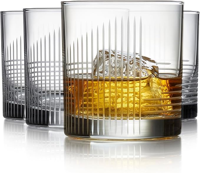 Libbey Cut Cocktails Rocks Glasses Set, Clean, Linear Glassware Drinking Glasses Set of 4, Dishwasher Safe Glasses for Weddings, Birthdays, and More by Libbey
