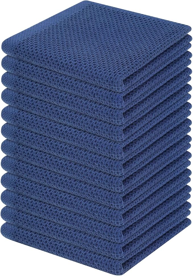 Homaxy 100% Cotton Waffle Weave Kitchen Dish Cloths 12-Pack, Navy Blue | 12 x 12 Inches, Ultra Soft Absorbent Dish Towels, Quick Drying Dish Rags with Hanging Loop by Homaxy