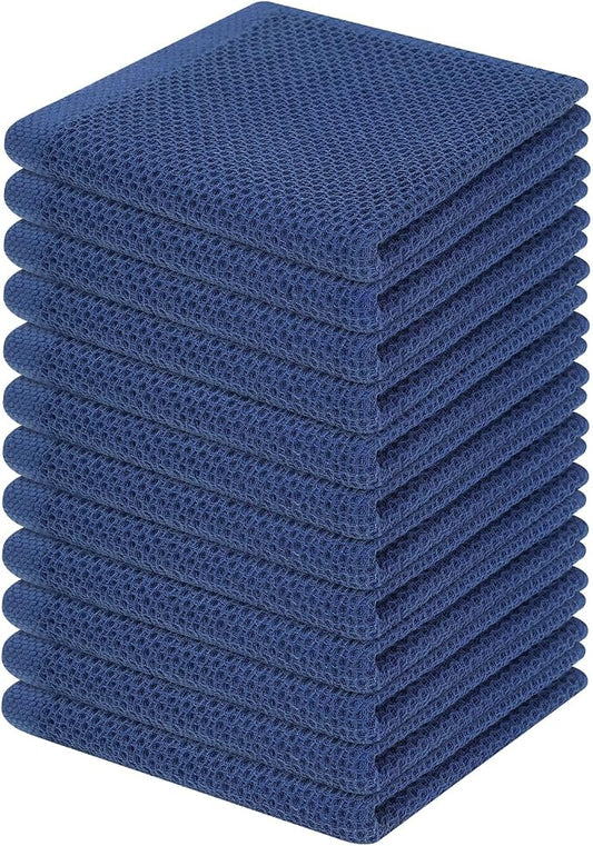 Homaxy 100% Cotton Waffle Weave Kitchen Dish Cloths 12-Pack, Navy Blue | 12 x 12 Inches, Ultra Soft Absorbent Dish Towels, Quick Drying Dish Rags with Hanging Loop by Homaxy