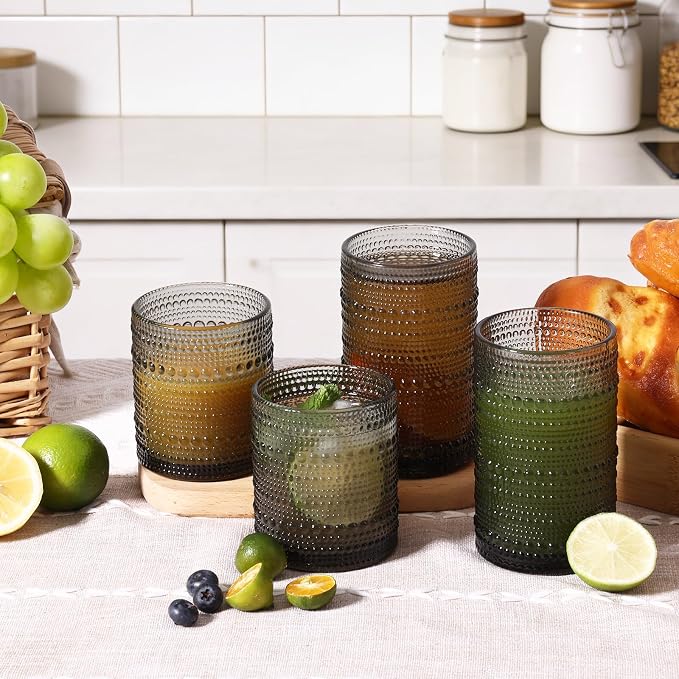 Moretoes Gray Hobnail Drinking Glasses Set of 6,Glass Cups | 12 Oz Highball Glasses & 10 Oz Cocktail Glasses, Kitchen Bar Tumbler Glassware Set for Whiskey, Beer, Juice, Milk - Image 7