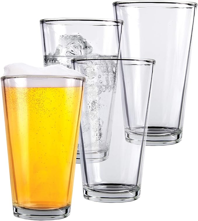 Kitchen Lux Pint Beer Glasses Set of 4 (16oz) Tall Clear Drinking Glasses | All Purpose Beer Glass Set – Heavy Base for Ale, Cocktail, Water, Juice – Pub Style Design For Home Dining, Bars, and Parties by KitchenLux