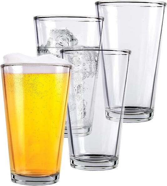 Kitchen Lux Pint Beer Glasses Set of 4 (16oz) Tall Clear Drinking Glasses | All Purpose Beer Glass Set – Heavy Base for Ale, Cocktail, Water, Juice – Pub Style Design For Home Dining, Bars, and Parties by KitchenLux