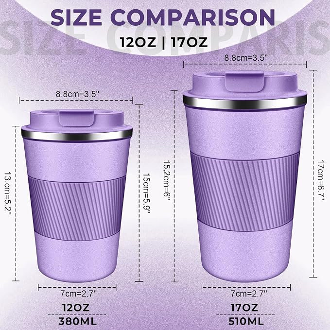Insulated Coffee Tumbler 17 oz, Stainless Steel Coffee Mug with Lids, Travel Coffee Mug Leak Proof, Double Wall Vacuum Insulated Reusable Coffee Cup, Keep Drinks Hot and Cold (Lavender, 17 Ounces) - Image 2
