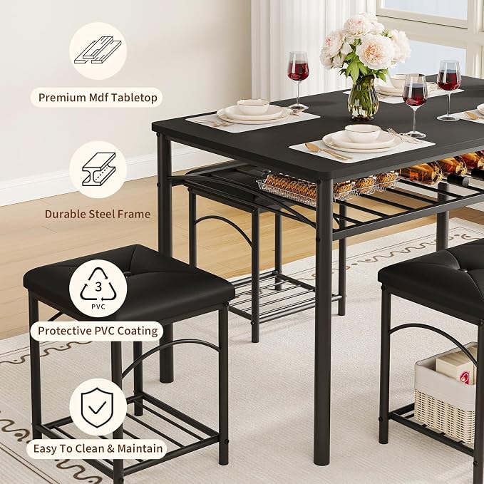 GarveeHome Dining Table Set for 4 with Upholstered Benches and 2 Stools, Modern Space Saving Kitchen Breakfast Table, Ideal for Small Kitchens, Apartments, Studios, and Compact Living Spaces - Image 5
