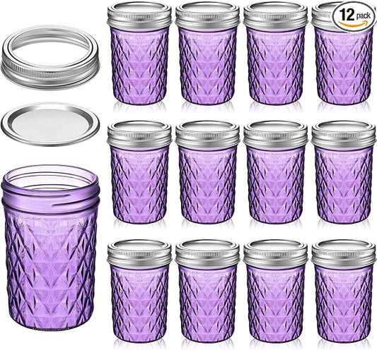 Zhehao 12 Pack 8 oz Colored Mason Jars with Lids, Mini Regular Mouth Canning Jelly Honey Jars for Wedding Shower Favors DIY Candle Holding Spice Jam Fruit Smoothie Salad Dressing Ketchup (Purple) by Zhehao