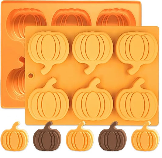 2 Pcs Fall Pumpkin Silicone Molds for Chocolate 3D Pumpkin Silicone Mold Halloween Thanksgiving Candy Baking Molds for Candy Ice Cube Cake Cupcake Decorations Jelly Jello Candle