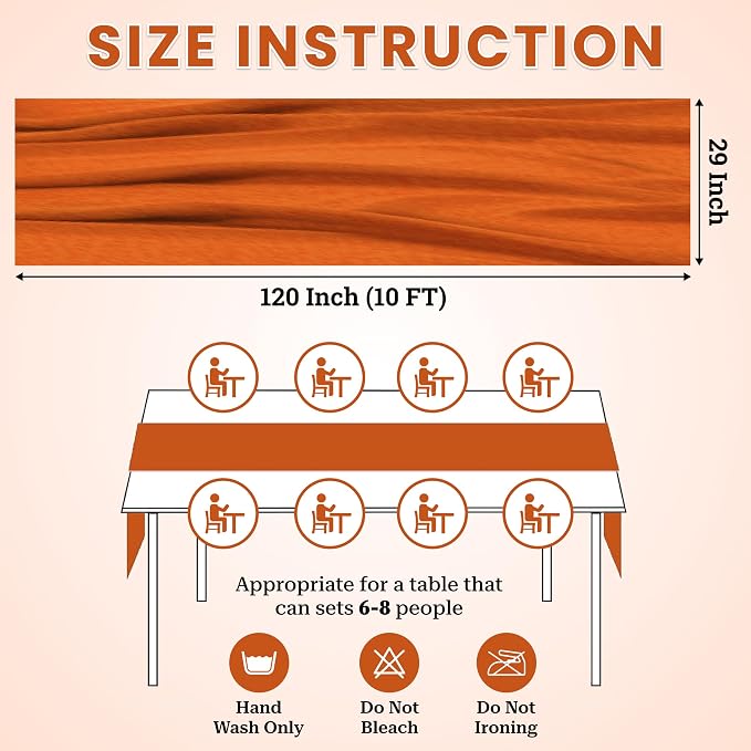 Pack of 10 | Brunt Orange | 10ft Chiffon Table Runner 29x120 Inches Long Romantic Rustic Sheer Gauze Runner for Wedding Bridal Shower Birthday Banquets Engagement Spring Easter Boho Decorations - Image 3