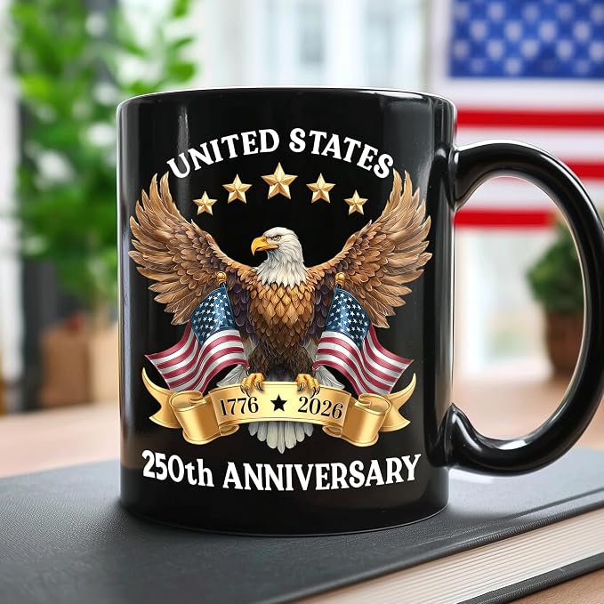 Hyturtle 250th Anniversary of America Coffee Mug, US Eagle 1776-2026 Gifts | 250th Anniversary USA Mug Gifts for Men, Women, American Flag Patriotic Keepsake, American USA Flag Black Coffee Tea Cup - Image 2
