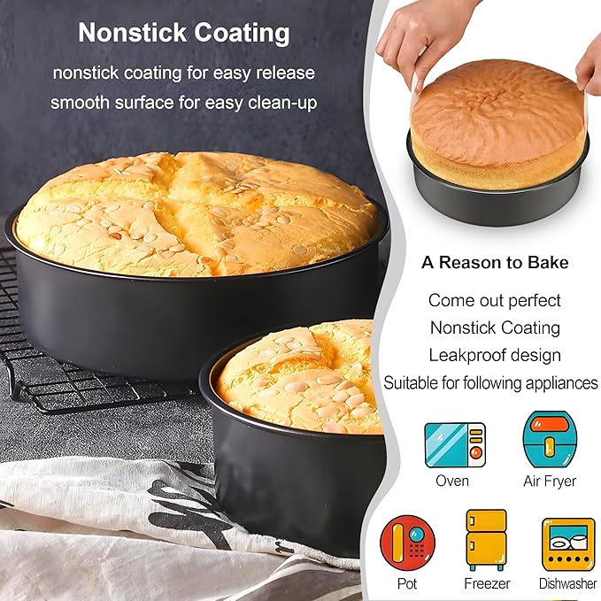 10 Inch Cake Pan, 2PCS Nonstick Round Cake Pans with 60PCS Parchment Paper | Cake Baking Pans for Christmas Birthday Thanksgiving, Circle Cake Pan for Baking Layer Cakes Deep-Dish Pizza, Dishwasher Safe - Image 6