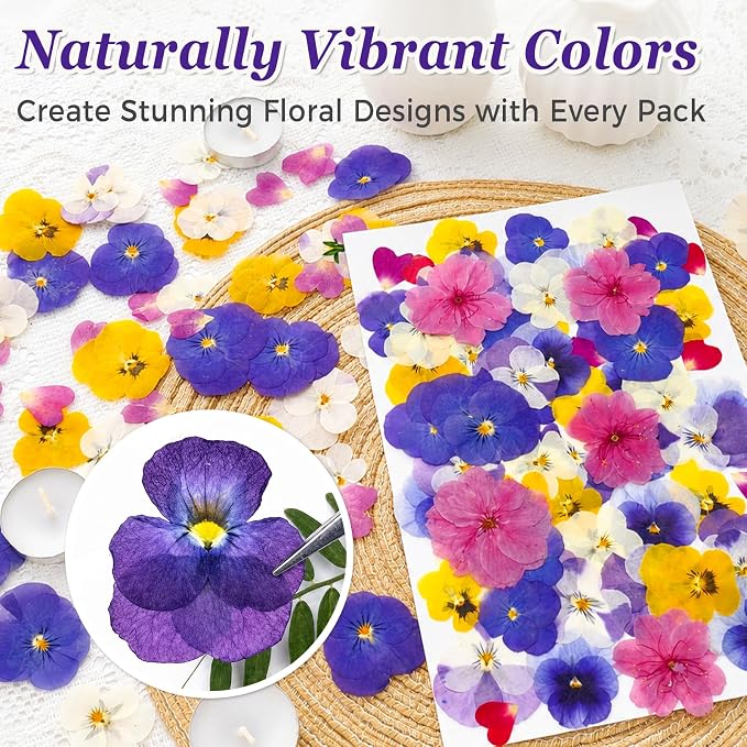 75 Pcs Edible Pressed Flowers for Cakes, Cocktails, Drinks & DIY Art Crafts | Natural Dried Edible Flowers for Drinks, DIY Crafts, Food Grade Mix of Pansies, Cherry Blossoms & Heart Rose Petals - Image 4