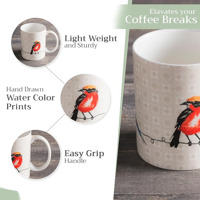 Maison d' Hermine Coffee Mug with Handles Tea Cups (12 Ounce, Pack of 1) | Fine Bone China Coffee Mugs for Hot Beverages Cappuccino Latte Home Restaurant Spring Summer -Birdies on Wire - Nuthatch - Image 5