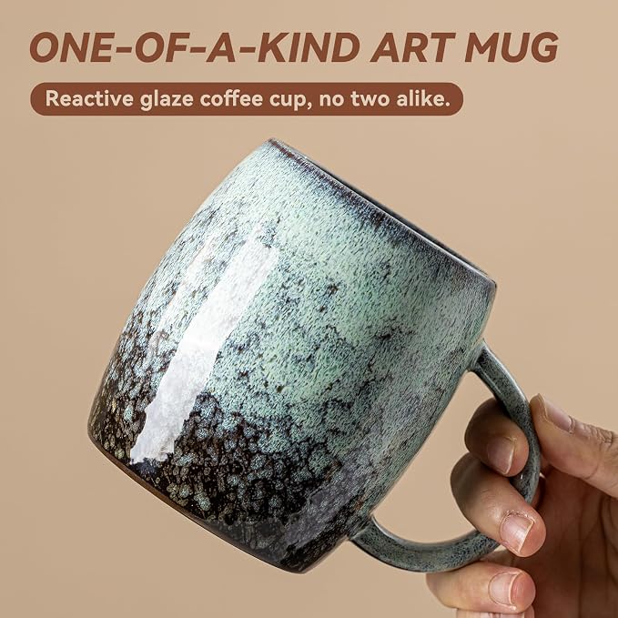 Sage & Moss Nebula Ceramic Coffee Mug - 14 oz Unique Reactive Glaze Coffee Cup with Large Handle, Barrel Cute Mug for Women Men Home Office Gift - Image 3