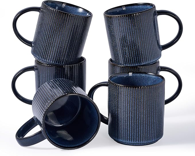 famiware Coffee Mug Set for 6, Star 16 oz Catering Mugs Cup Set with Handle for Coffee, Tea, Cocoa, Milk - Ceramic Stoneware Drinkware Set, Nebulas Blue by Famiware