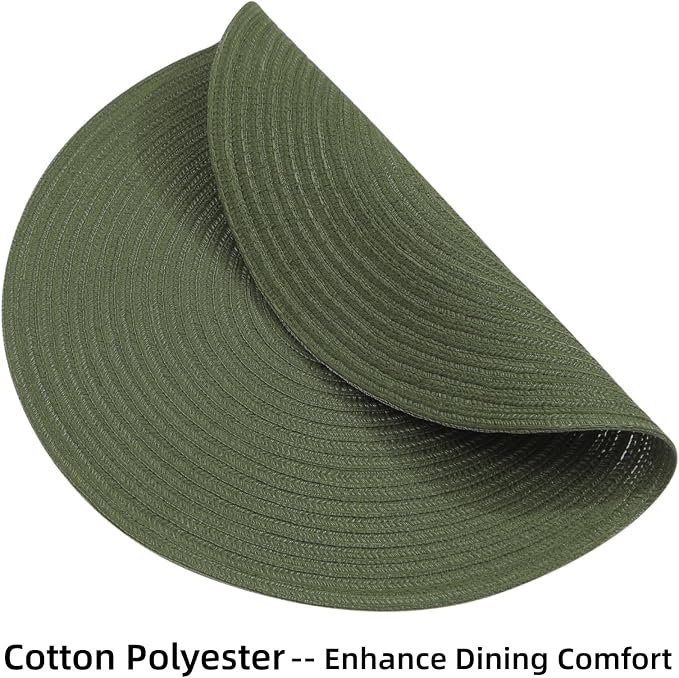 SHACOS Round Placemats Set of 12 Washable 15 inch Round Table Mats Cotton Polyester Woven Braided Place Mats for Dining Table Wedding Party Decor (Olive Green, 12) - Image 4