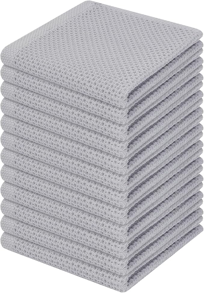 Homaxy 100% Cotton Waffle Weave Kitchen Dish Cloths 12-Pack, Light Gray | 12 x 12 Inches, Ultra Soft Absorbent Dish Towels, Quick Drying Dish Rags with Hanging Loop by Homaxy