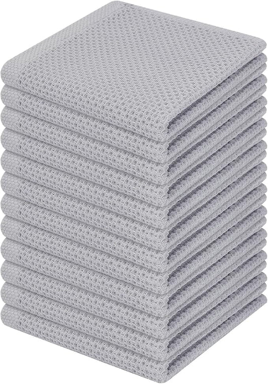 Homaxy 100% Cotton Waffle Weave Kitchen Dish Cloths 12-Pack, Light Gray | 12 x 12 Inches, Ultra Soft Absorbent Dish Towels, Quick Drying Dish Rags with Hanging Loop by Homaxy
