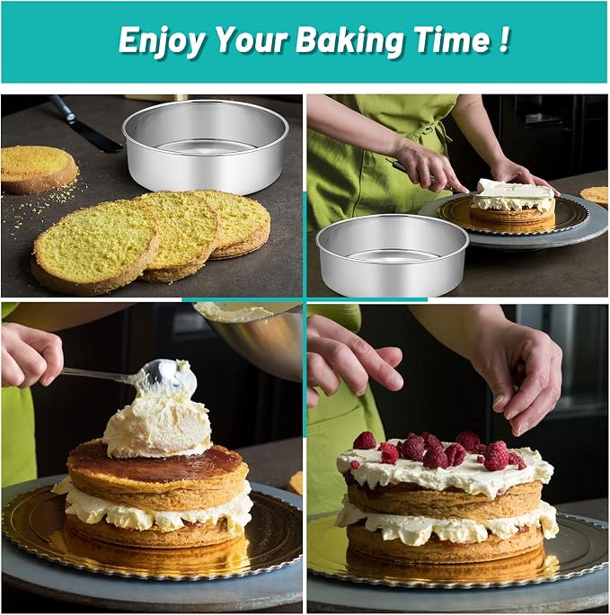 TeamFar Cake Pan, Stainless Steel Round Baking Pans Set for Layer Cake Pie | 6'' & 8'' & 9½'', Smash Cake Pan Tins 3”H, Baking Steaming Serving at Wedding Camping Bakery, Oven & Dishwasher Safe - 3 PCS - Image 3