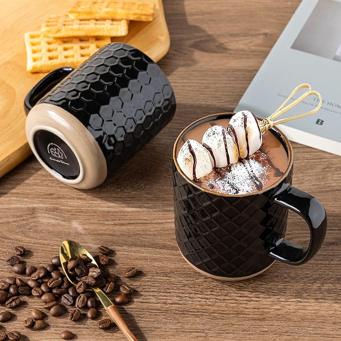 GBhome Coffee Mugs Set of 4, 12oz Handmade Stoneware Coffee Mugs Set with Large Handle for Cappuccino/Latte/Tea/Hot Cocoa, Dishwasher & Microwave Safe, Black - Image 3