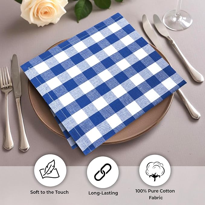 Urban Villa Cloth Napkins Cotton 20x20 (Set of 6) Blue Cheks - Image 5