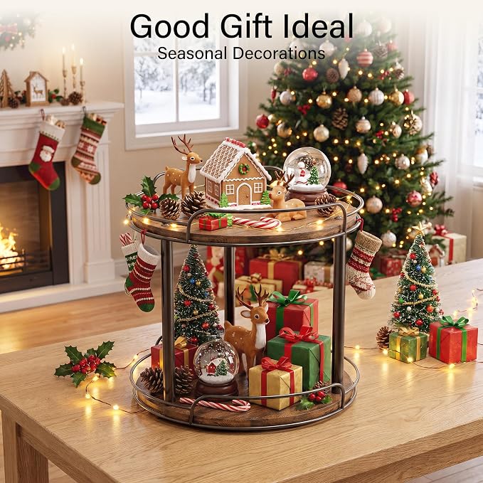 12'' Rotating Spice Rack, 2-Tier Lazy Susan Turntable Organizer | Wooden, for Cabinet, Table Top, Kitchen Countertop, Pantry, Bathroom, Vanity, Home Decor - Image 4