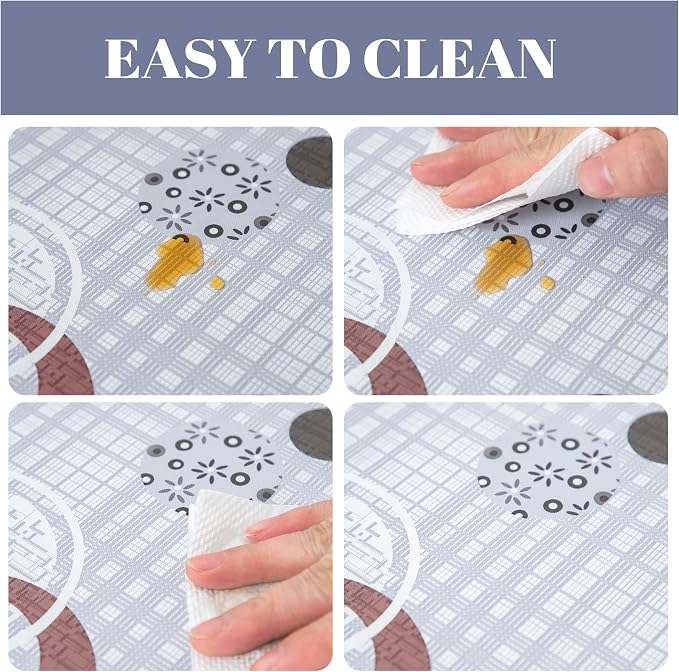FIFTY FEET 84 * 60 Inch Rectangle Tablecloth, Vinyl Tablecloth with Flannel Backing for Rectangle Tables, Spill Proof Plastic Picnic Table Cover for Dining/Camping/Indoor/Outdoor(Grey Plaid) - Image 4