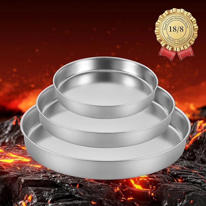 Inqibee 8-9.5-11 Inch Round Cake Pan Set, Stainless Steel Textured Bottom | Tri-ply Stainless Steel, Rolled Rim Layer Cake Bakeware, Oven & Dishwasher Safe, Healthy Non-Toxic for Birthday Wedding Cake - Image 5