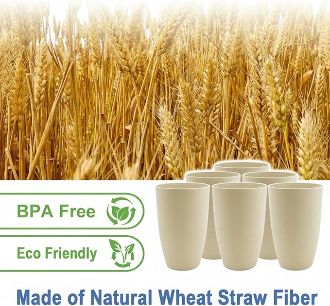 Wheat Straw Cups, 20 OZ Large Cups Set of 6, Unbreakable Drinking Cups, Alternative to Plastic Cups Reusable, Dishwasher & Microwave Safe Cups for Kitchen, Plastic Tumblers (Beige) - Image 3