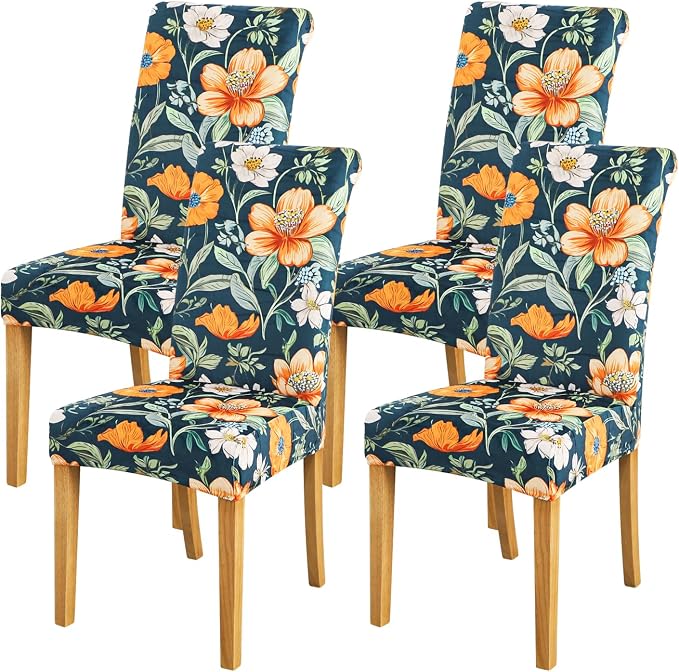 FORCHEER Chair Covers for Dining Chairs Set of 4,Velvet Beige Stretch Dining Room Chair Cover Kitchen Parsons Chair Slipcovers (Pack of 4, Velvet Foral) by FORCHEER