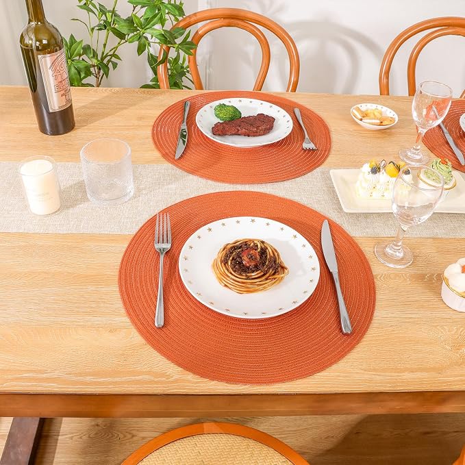 SHACOS Round Placemats Set of 4 for Dining Table Autumn Fall Round Braided Place Mats Washable Non Slip Kitchen Table Mats Decor, Bright Orange - Image 8