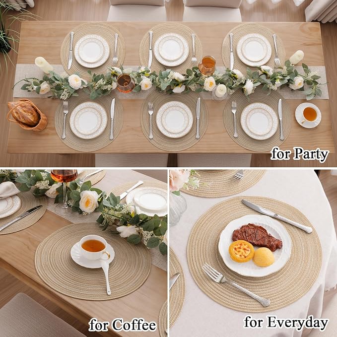 SHACOS 15 inch Beige Round Placemats Set of 12 for Dining Table Woven Braided Circle Place Mats Kitchen Placemat Washable Table Mats - Image 5