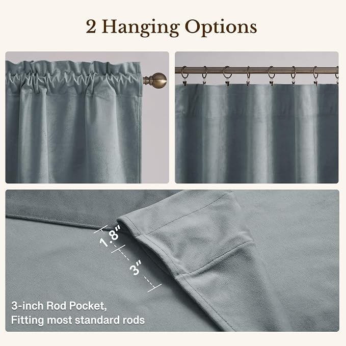 Stone Blue Velvet Window Valance Scalloped 52x18 Inch 1 Panel | Soft Wavy Blue Scalloped Curtains for Small Windows, Modern Window Treatment for Bathroom, Laundry, RV - Image 4