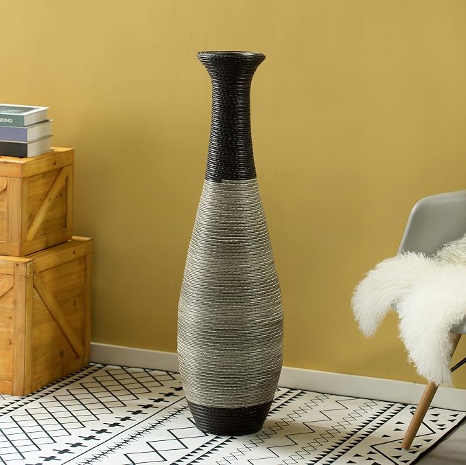 Uniquewise Tall Trumpet Design Decorative Artificial Rattan Wire Pattern Floor Vase 40 Inch High,Black - Image 5