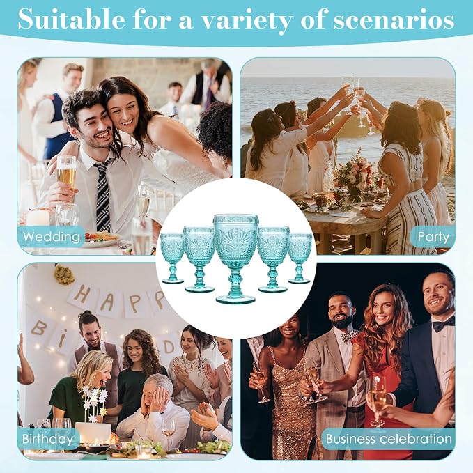6 Pcs Green Wine Glasses,Goblet Glasses,Vintage Glassware, Made of Sturdy and Durable Glass Can be Used for Weddings, Everyday Fun Parties and More! - Image 6