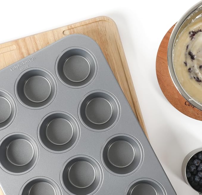 Calphalon Titan Steel Core PFA Free Nonstick 12 Cup Cupcake Muffin Pan, Heavy Duty Carbon Steel Bakeware for Even Heating, Oven Safe Muffin Tray for Cupcakes, Muffins - Image 3
