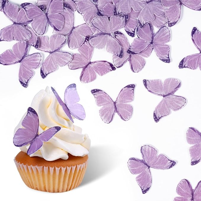60 Pcs Purple Butterfly Decorations, Purple Edible Butterflies, Edible Wafer Paper Butterflies for Cake Decorating, Cupcake Toppers, Cakecircles by Sujoygar