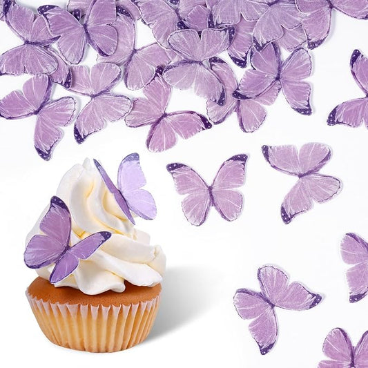 60 Pcs Purple Butterfly Decorations, Purple Edible Butterflies, Edible Wafer Paper Butterflies for Cake Decorating, Cupcake Toppers, Cakecircles by Sujoygar