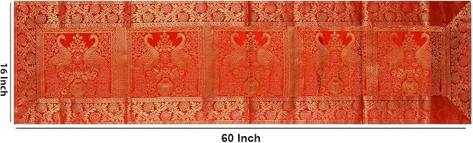 Indian Handmade Peacock Design Table Runner 60 x 16 Inch | Traditional Orange Decorative Table Linen for Dining Table, Console Table, Coffee Table & Home Décor - Image 6
