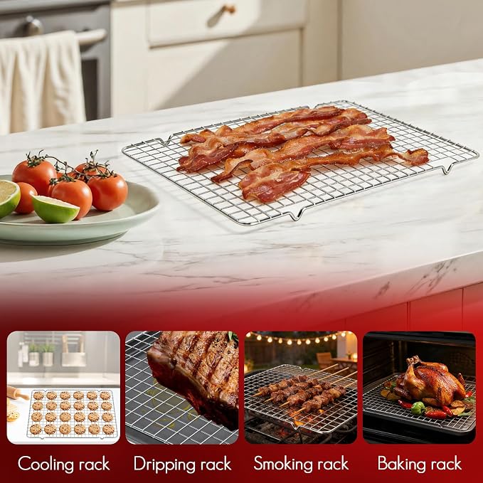 ShineMe Baking Sheet Pan with Cooling Rack 3 Pack, Nonstick Sheet Pan with Wire Rack and Silicone Pastry Brush, Carbon Steel Baking Pans for Cookie, Bacon and Vegetables 17x12x0.5in - Image 5