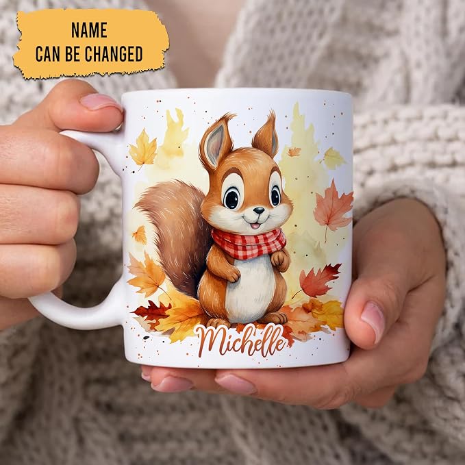 Hyturtle Personalized Fall Squirrel Coffee Mug, Fall Autumn Décor | Birthday Gifts For Squirrel Lovers - Unique Gifts For Farmhouse Thanksgiving - Custom Name 11oz White Ceramic Coffee Tea Mug - Image 2