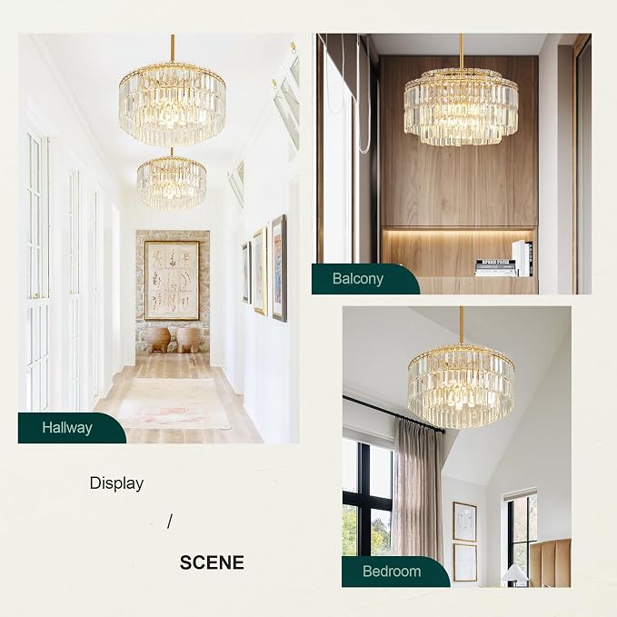 Modern 17.6“ Gold Crystal Chandelier Ceiling Light Fixtures for Dining Room Luxury Glam 8-Light Crystal Chandeliers Lighting for Bedroom Entryway Hallway Living Room Kitchen Island Foyer - Image 6
