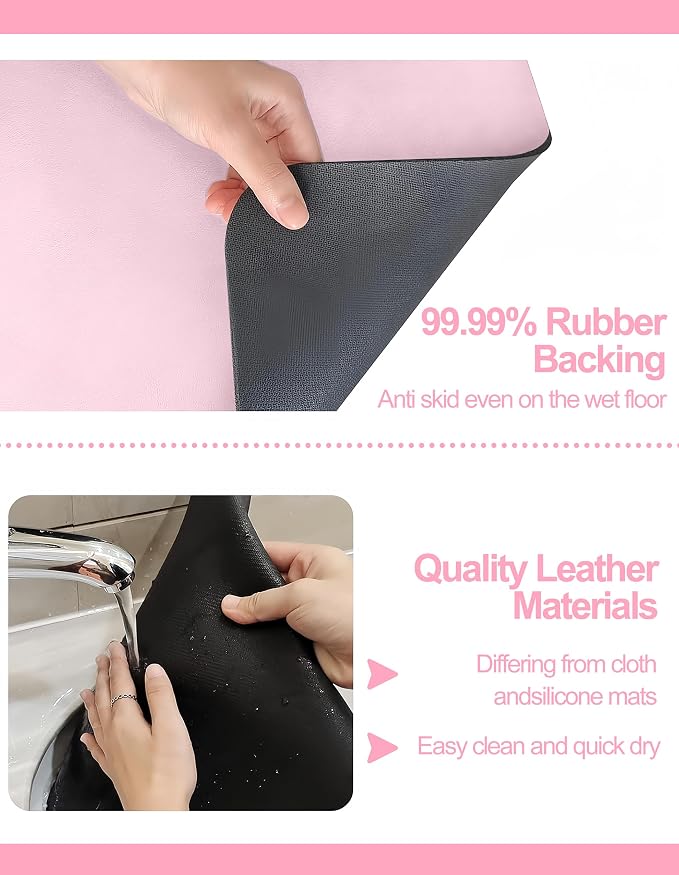 Dish Drying Mat for Kitchen Counter, Rubber Backed (Pink, 17" x 31.5") | Hide Stain Anti Absorbent for Kitchen Counter, Non-slip Drying Mat for Coffee Machine Dish Rack - Image 5